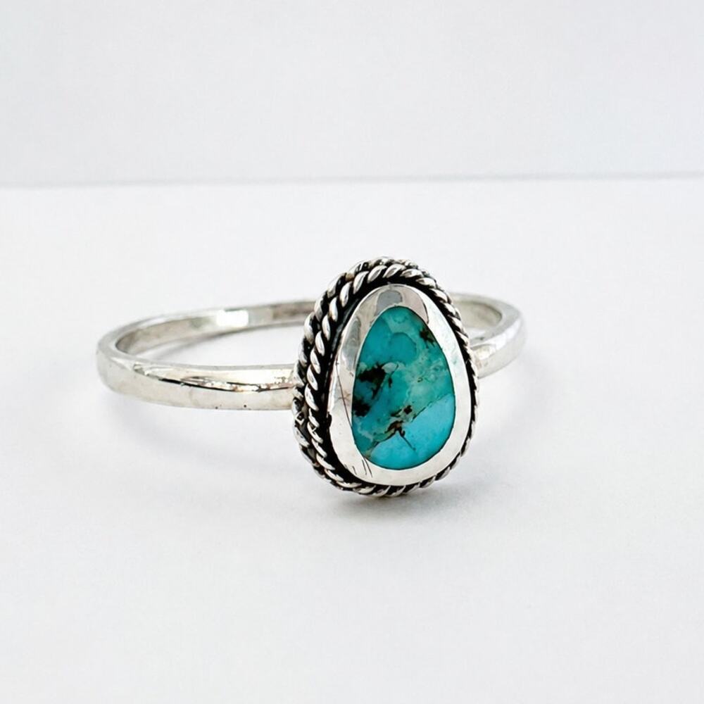 Vintage Sterling Silver Turquoise Ring Teardrop Size 7 Southwestern Style 925